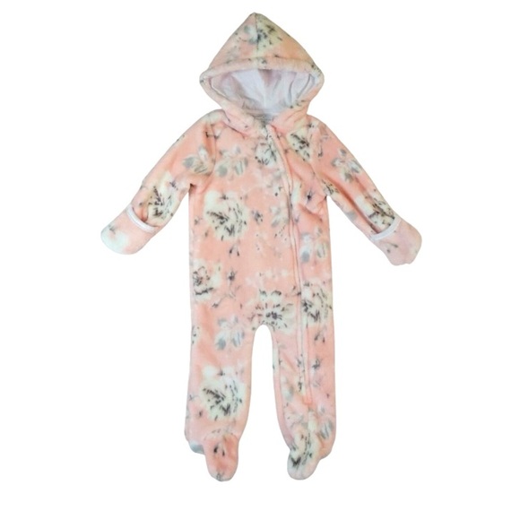 Laura Ashley Baby Girl Floral plush Hooded Coveralls Suit Pink 0-3M - Picture 1 of 3